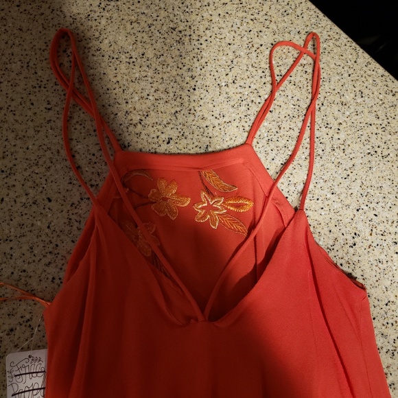 Free People NWT SZ S Embroidered Orange Dress - Picture 7 of 8